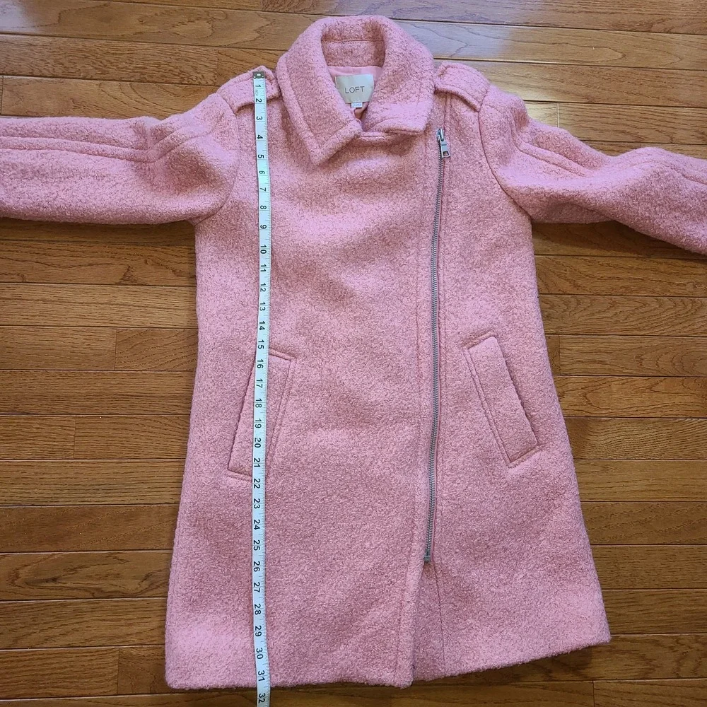 NWOT LOFT Marled Moto‎ Wooly Pea coat Size XS Pink Side zipper shoulder lapels